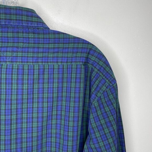 TOMMY HILFIGER Shirt Mens 15.5 34-35 Blue Green Plaid Button Down Long Sleeve - Picture 5 of 7